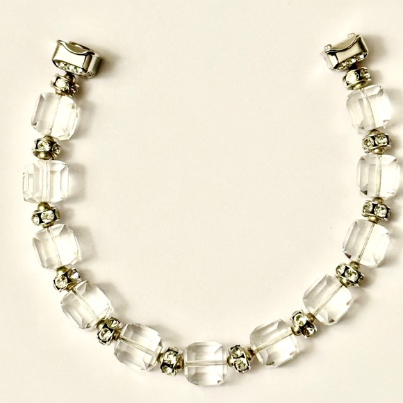 Silver Swarovski Bracelet with Ice Cube Clear Faceted Beads - Picture 3 of 4